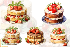 Watercolor Strawberry Cakes Clipart, Birthday Cakes Graphics Product Image 3