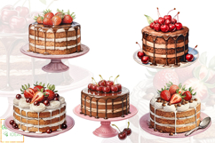 Watercolor Vintage Cakes Clipart, Retro Cakes Illustrations Product Image 3
