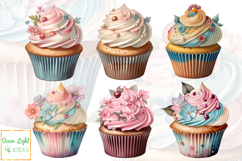 Vintage Cupcakes Clipart, Floral Spring Dessert Illustration Product Image 3