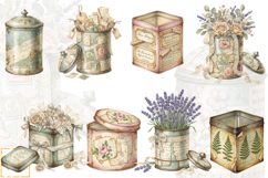 Vintage Shabby Tins Clipart, Antique Floral Cans Designs Product Image 3