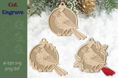 Christmas red cardinal ornament svg, Decoration laser cut Product Image 1