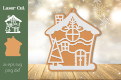 Gingerbread house ornament svg, Christmas laser cut layered Product Image 1
