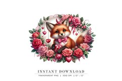 Cute Fox with Valentine Roses Clipart Product Image 1