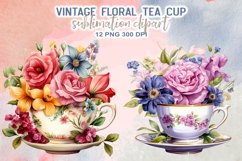 Vintage Floral Tea Cup Sublimation Clipart Product Image 4