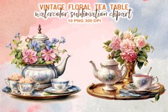 Vintage Floral Tea Table Sublimation Clipart Product Image 4