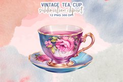 Vintage Tea Cup Sublimation Clipart Product Image 4