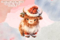 Cute Christmas Highland Cow Watercolor Clipart Product Image 4