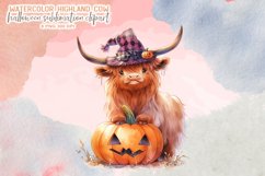 Watercolor Halloween Highland Cow Sublimation Clipart Product Image 4