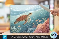 Serene Turtle in Underwater Patterns Cutting Board PNG Product Image 1