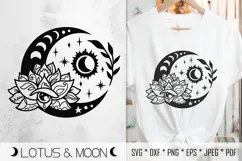 Half Moon and Lotus Flower SVG. Celestial Lotus PNG Cut File Product Image 1