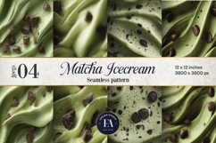 Matcha Ice Cream Pattern, Matcha Dessert Digital Paper Product Image 1