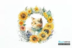 Watercolor Cat With Sunflower PNG Clipart Product Image 1