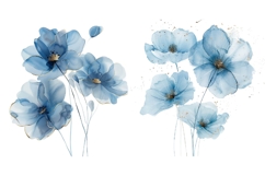 16 Blue Watercolor Floral Clipart Bundle, Abstract Flowers Product Image 5