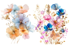 18 Abstract Watercolor Floral Clipart, Pink Purple Blue Gold Product Image 5