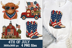 Patriotic Highland Cow &amp; Farmhouse 4th of July PNG Files Product Image 2