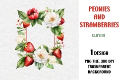 Watercolor Peonies and Strawberries, PNG Product Image 1