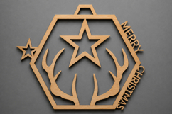 Merry Christmas Wooden Star Ornament Product Image 1