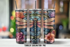 Stained Glass Dragonflies Tumbler Wrap Sublimation PNG Product Image 4