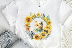 Watercolor Cat With Sunflower PNG Clipart Product Image 3