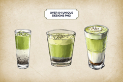 Black Sesame Matcha Latte Clipart Bundle 4 PNG Product Image 3