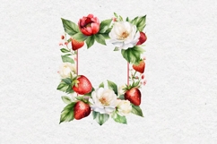 Watercolor Peonies and Strawberries, PNG Product Image 2