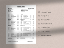 University and College Transcript Template, MS Word, docs Product Image 4