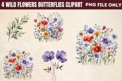 Wild flowers butterflies and dragonfly Clipart PNG Product Image 1