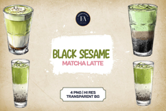 Black Sesame Matcha Latte Clipart Bundle 4 PNG Product Image 1