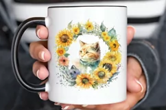 Watercolor Cat With Sunflower PNG Clipart Product Image 2
