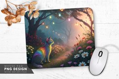 Dreamy Rainbow Cat in a Mystical Garden Mouse Pad PNG Design Product Image 1