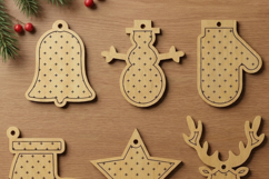 Christmas Ornament Set Holiday Tree Decor Wood Reindeer Snow Product Image 5