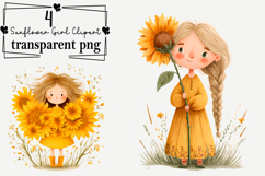 Whimsical Sunflower Girl Clipart Watercolor PNG Product Image 1
