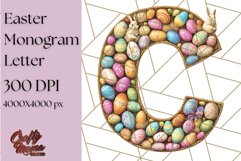 Easter Letter C Clipart, Bunny Alphabet PNG, Egg Monogram Product Image 1