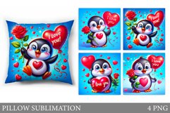 Valentines Penguin Pillow. Valentines Pillow Sublimation Product Image 1