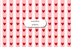 Red Heart Stripe Seamless Valentine Pattern Digital Paper Product Image 1