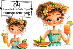Whimsical Summer Cocktail Girls Clipart Watercolor PNG Product Image 1