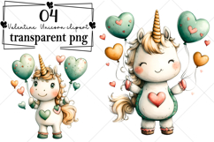 Whimsical Valentine Unicorn Clipart Watercolor PNG Product Image 1