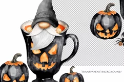 Watercolor Halloween gnome in tea mug, Gnome PNG Product Image 4