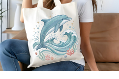 Embroidery Dolphin PNG, Nautical Ocean Sublimation Design Product Image 4