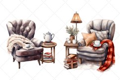 Cozy Winter Armchair Watercolor Clipart Bundle| Armchair png Product Image 4