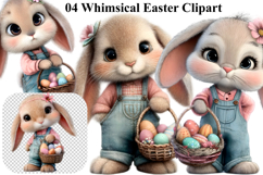 Whimsical Bunny Easter Clipart, Watercolor Easter Bunny PNG Product Image 1