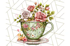 Vintage Floral Teacup Clipart PNG, Blooming Teacups Clip Art Product Image 4