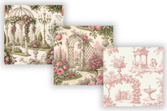 Pink Toile de Jouy Digital Paper, Seamless Watercolor Floral Product Image 4