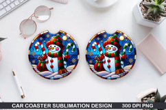 Snowman Car Coaster Sublimation|Christmas Coaster PNG Design Product Image 1