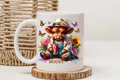 Moody Highland Cow PNG, Floral Soda Cup Sublimation Product Image 3