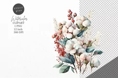 Christmas clipart, Cotton bouquet, Flowers clipart Product Image 1