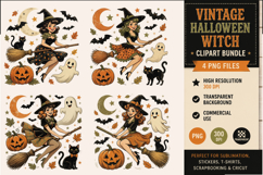 Vintage Halloween Witch Clipart, 4 Halloween clipart png Product Image 1