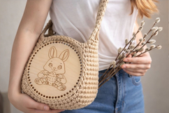 Easter basket base with bunny engraving digital file round Product Image 4