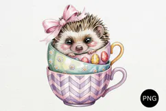 Easter Baby Animals In Teacups PNG Watercolor Clipart Product Image 4