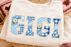 Mama Blue Patchwork Floral PNG Bundle,mama png Design Product Image 4